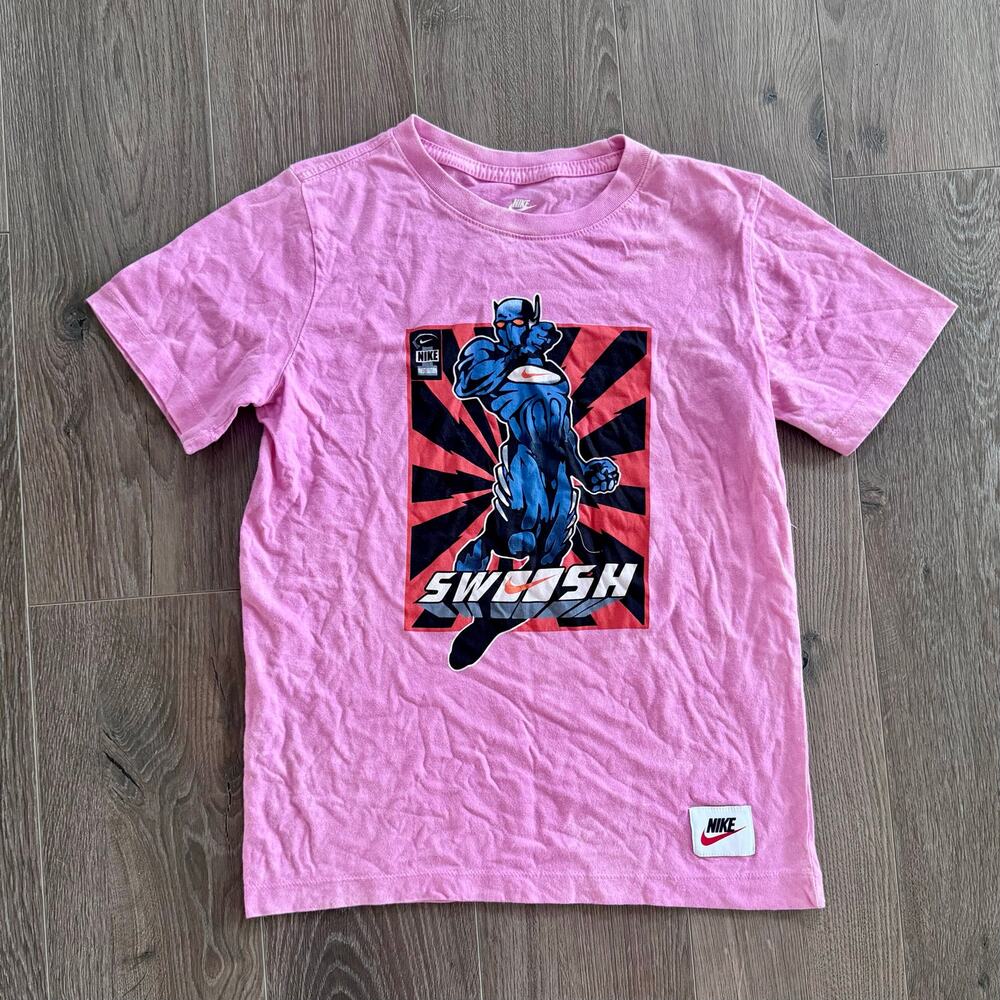 Nike Swooshman Superhero Graphic Tshirt Retro Pink Kids Large NEW no tags